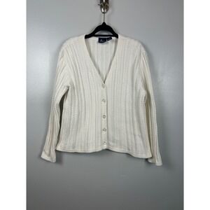 Lizsport Vintage White Cable Knit Cardigan Sweater Small Button‎ Up Cottagecore